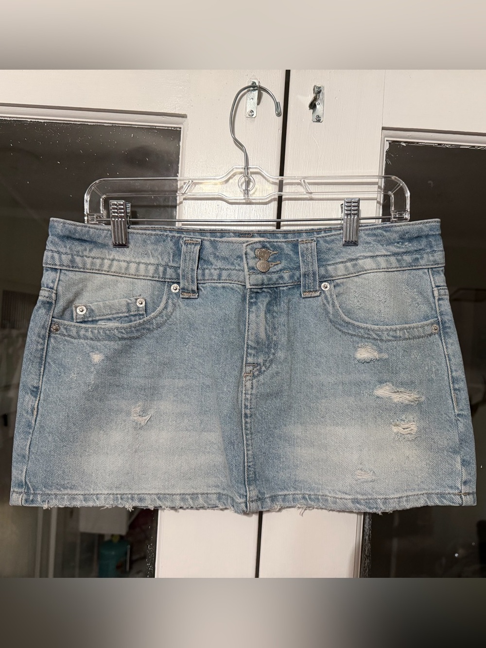 BDG Light Blue Distressed Denim Mini Skirt